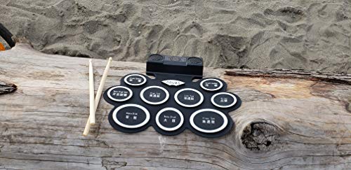Hand roll Electric Drum Set, 9 Pads Electronic Drum Set with Built-in Speaker and Battery, Headphone Jack, Drum Stick and Foot Pedals. Best educational gift for beginners