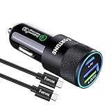 Fortune 36W Fast USB PD Type C Car Charger with USB Power Delivery 2.0 & Quick Charge 3.0 + 6ft USB C 2 C Cable for Galaxy S9 S8 Plus Note 8 Pixel 2/XL Moto Z2 LG V30 and more
