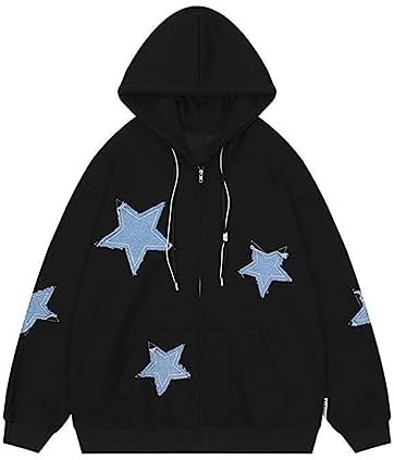 Y2K Hoodies Grunge Full Zip Jacket Oversized Star Graphic