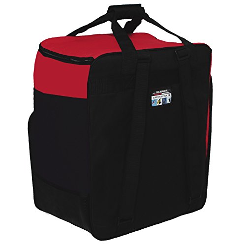 BRUBAKER "Superfunction Combo Ski Boot Bag and Ski Bag for 1 Pair of Ski up to 170 cm, Poles, Boots and Helmet - Black Red