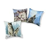 Set of 3 CaliTime Throw Pillow Covers 18 X 18 Inches, Combo Set, Wild Wolves