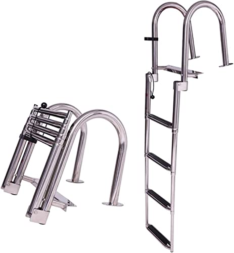KAOLALI Scaletta Piscina, Scaletta per Barca 4 Gradini in Acciaio Inox per Ingresso Posteriore con Pedale e Corrimano (Portata 200 kg)
