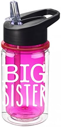 Big sister skinny fuchsia with white water bottle 10 oz with flip top straw