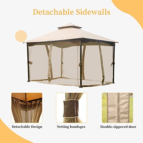 Domi 10x13 Outdoor Gazebo with Mosquito Netting, Double Roof Soft Top Patio Shelter image 23