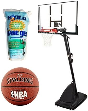 by Spalding Spalding Pro Slam Portable NBA 54" Angled Pole Backboard Basketball System (with NBA Super Tack 29.5" Basketball and BaseGel Basketball Goal)