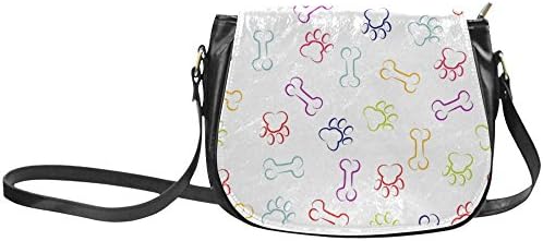 meincare Women's Dog Paw and Bone PU Leather Classic Saddle Bag