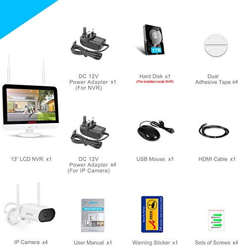 【Control 1536P】Wireless CCTV Camera Systems with Monitor, ANRAN Home Security Camera System with Expandable 8 Channel WiFi NVR Recorder, 4PCS Movable 180°Outdoor Camera, Remote Access, 1TB Hard Drive