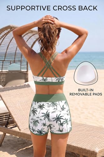 Women's 3 Piece Tankini Swimsuit Tummy Control with Bra Pocket Boy Shorts | Modest Bathing Suit, Athletic Style, Strappy-Back Support, High-Waist Fit, Built-In Brief, Side Pockets, Beach Swim Days
