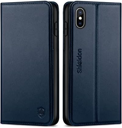 SHIELDON iPhone Xs Max Case, iPhone Xs Max Wallet Case, Genuine Leather  Folio Magnetic Cover [Auto Sleep/Wake] [RFID Blocking] Card Slots  Compatible with iPhone Xs Max (6.5 2018 Release) - Navy Blue