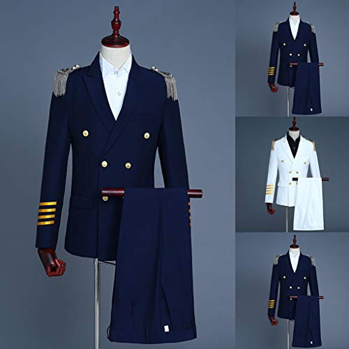CieKen Men's Suits Big and Tall,Men's Slim 3-Piece Suit Aircraft Commander Jacket Coat & Pant & Shoulder Board,Boys' Sporting Apparel,Navy,2XL - Thumbnail 5
