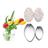 AK ART KITCHENWARE Gum Paste Tulips petal Decoration Tool Leaf and Flower Tool Kit Stainless Steel Cookie Cutter Set Silicone Veining Mold Fondant Sugar Flower Design Tool A350&VM003
