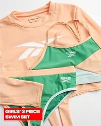 Reebok Girls' Rash Guard Set - 3 Piece UPF 50+ Long