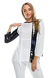 Angel Cola Womens 3/4 Sleeve Tie Dye Two Tones Asymmetrical Tunic Top