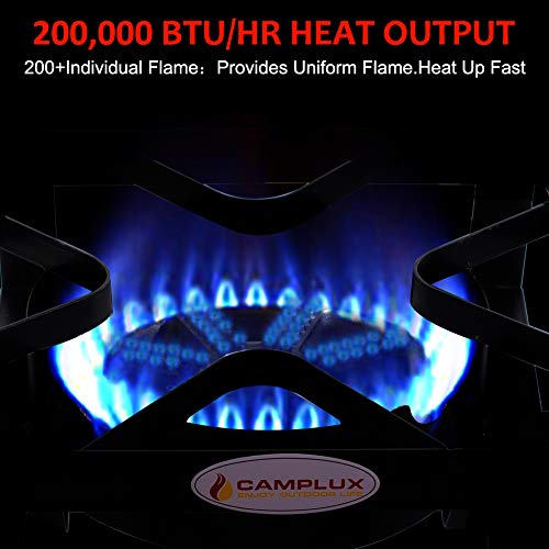 Camplux JK-SS21 Outdoor Camp Stove 200,000 BTU Propane Gas Single Burner Cast Iron Gas Cooker with Stand, Adjustable 0-20PSI CSA Listed Regulator & Hose for Beer Brewing & Turkey Fry