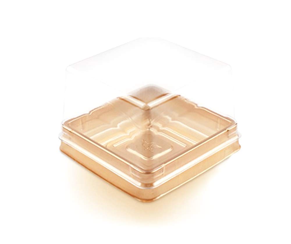 ZYMY 50 Sets 2.6" square transparent plastic mini cake box - muffin box - moon cake box - mung bean cake snow Mei Niang box (100g gold)