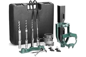 YUEWO Mortising Attachment for Drill Press, Bench Drill Locator Set for Mortising Chisels Drilling Machine, Square Hole Hollow Chisel Mortiser Drill Bit for Woodworking, Mortise and Tenon Joint Tools