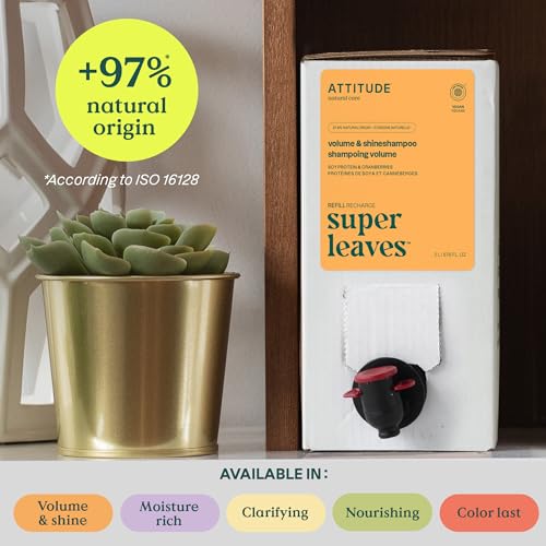 ATTITUDE VOLUME AND SHINE HAIR SHAMPOO, EWG VERIFIED, FOR THIN HAIR, NATURALLY DERIVED INGREDIENTS, VEGAN AND PLANT BASED, SOY PROTEIN AND CRANBERRIES, BULK REFILL, 67.6 FL OZ