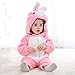 IDGIRL Baby Bunny Costume, Animal Rabbit Cosplay Pajamas for Girl Winter Flannel Romper Outfit 12-18 Months, Pink One Piece