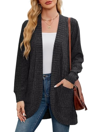 BELAROI Women Plus Size Cardigan Sweater Fall Outfit, Deep Gray, Medium at Amazon