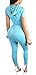 ChongErfei Women's Sexy Bodycon Round Neck Hoody Pants 2-Piece Jumpsuit Sportswear (Large, Sky blue)