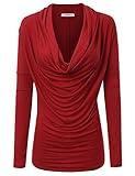 Doublju Soft Knit Cowl Neck Blouse Top For Women WIth Plus Size (Made In USA)