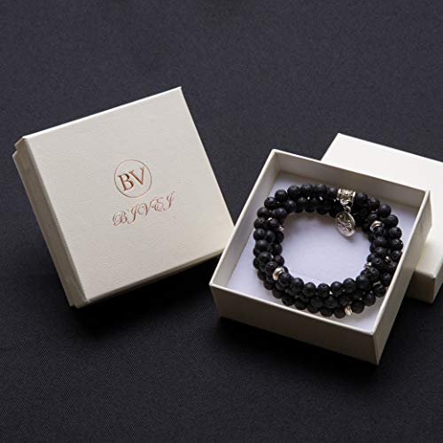 Bivei Mala Beads Bracelet, Natural Gemstone Prayer Beads Lutos Charm 108 Mala Beads Meditation Necklace-Lava Rock Stone - Thumbnail 5