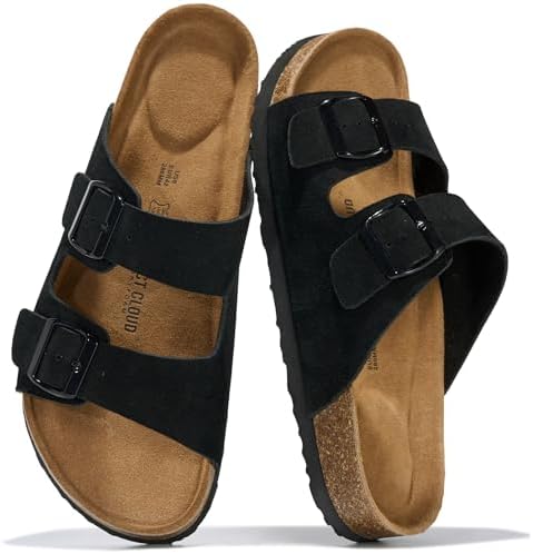 Nautica Black Leather Double-Buckle Slide Sandals with Tan Footbed. New W/O tags Double Buckle Sandal | Nautica main image 2