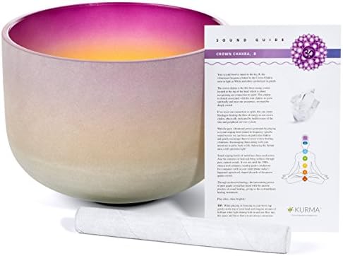 Crystal Singing Bowl Crown Chakra, B Note Rainbow Purple, Includes Quality Mallet and Guide Included (10 Inch)