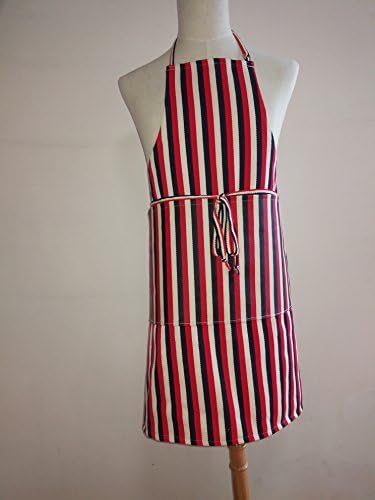 100% Cotton Heavey Duty [Double weaved] Adjustable Bib Apron with [PVC Waterproof Pockets] - Extra Long Ties,  Cute Apron for Cooking, Baking, Gardening, Crafting, BBQ Blue Red Natural White