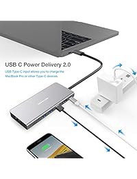 USB C HUB, adaptador USB tipo C adaptador de aluminio multipuerto con 4K HDMI, 1000M Ethernet LAN, 2USB 3.0, lector de tarjetas SD TF, 0.138 in Audio Mic 2 en 1, y alimentación tipo C