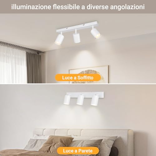 TaFiCo LED Ceiling Spotlight 3 Lights – Ceiling Light GU10 White – LED Ceiling Light Modern Swivel Spotlight for Living Room Bedroom Kitchen – Without Bulb
