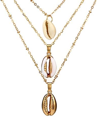 Ellaao Necklace for Women Geometric Seashell Three-Layer Design Pendant Necklace Jewelry Gift for Women 1 Set/Sale Gold