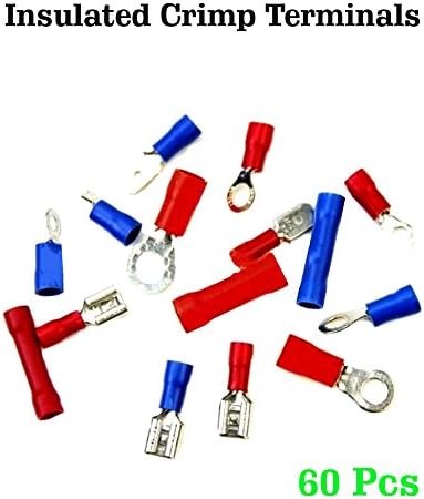 60 PCS Crimp Terminal Kit Insulated Wire Connector Crimp Terminals Spade Butt Ring Electrical Wire Connectors