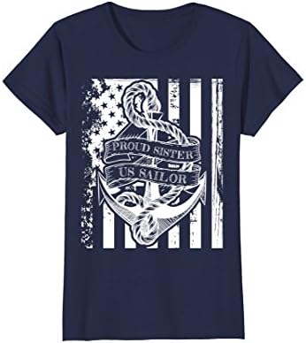 Womens Proud Sister of a U.S. Sailor - Distressed Flag Tee Shirt Large Navy