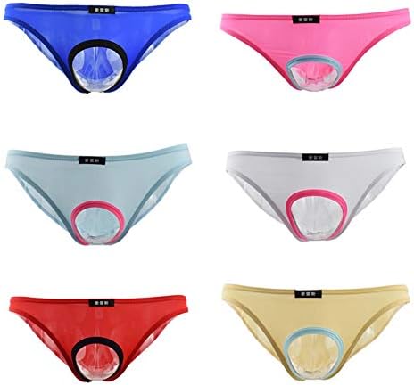 Xiwstar 3Pcs Sexy Men Open Front Hole Ice Silk Bikini Briefs Underwear Panties