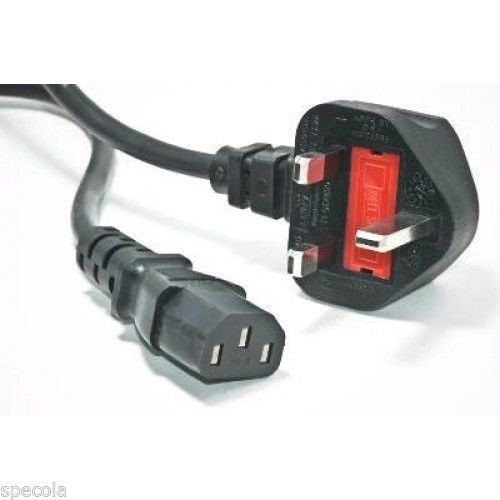 2m Right Angle IEC C13 Kettle Mains Power Lead - UK Plug To C13, For PC Computer Monitor - Fused Black
