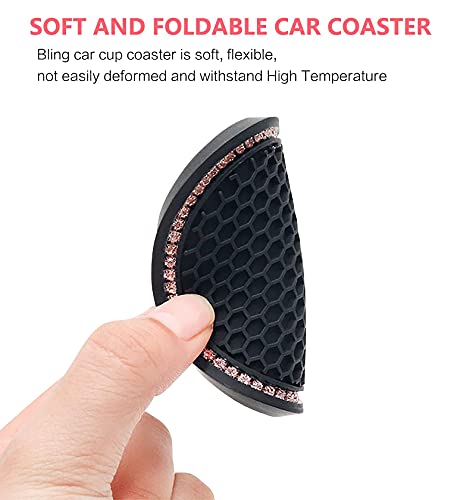 Bronkige 2PCS Bling Car Cup Coaster, Rhinestone Anti Slip Silicone Car Insert Coaster, 2.75 Inch Universal Vehicle Bling Cup Holder Insert Coaster Suitable for Most Cars (Pink)