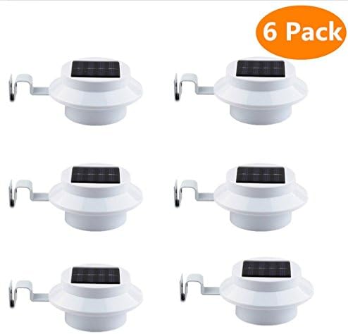[6 Pack]HKYH Solar Fence Light With Bracket White 3 LED Solar Gutter Lights 2nd Generation Night Utility Security Light for Indoor Outdoor Permanent or Portable for House, Fence, Garden, Shed, Stairs