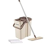 Oshang Flat Squeeze Mop and Bucket - Hand-Free Wringing Floor Cleaning Mop - 2 Types Washable & Reusable Microfiber Mop Clothes/Pads Included - Wet or Dry Usage on Hardwood