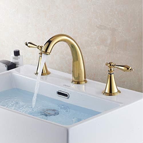 CGLOVEWYL Bathroom Faucet Brush Gold Bathroom Basin Faucet 8 Inch Widespread Lavatory Mixer Tap Brass Three Hole Sink Tap