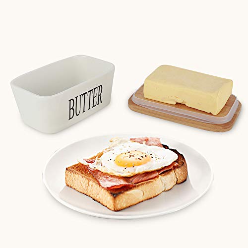 SZUAH Porcelain Butter Dish,Large Butter Keeper Container with Natural Bamboo Lid & Seal Ring(500ml). - Thumbnail 6