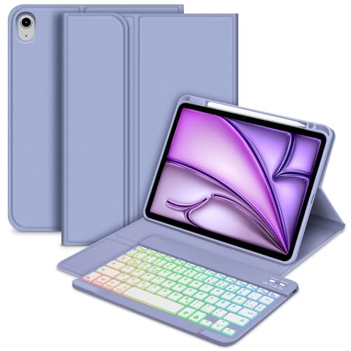 Bettdow für iPad Air 11 Zoll M3 2025/ M2 2024 Tastatur Hülle, QWERTZ Layout Abnehmbarer Beleuchtete Tastatur mit Hülle für Air 7./6.Gen 11"/ Air 5.Gen 2022 10.9"/ Air 4.Gen 2020 10.9", Lila