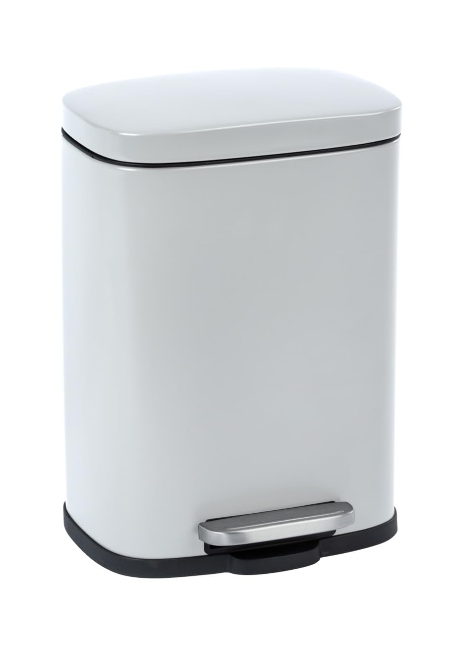 WENKO Leno 23715100 Pedal Bin Easy-Close White - Bin with Soft-Close Mechanism - Steel - 21.5 x 19 x 29.5 cm