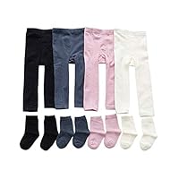 JWWN 4Pack Little Girls Leggings Pants & Socks Toddler Cotton Ribbed Stocking,2T
