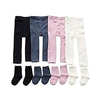 JWWN 4Pack Little Girls Leggings Pants & Socks Toddler Cotton Ribbed Stocking,2T