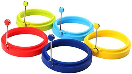 My Egg Ring | 5 Pcs Innovative 3.5" Silicone Egg Ring Muffin Burger Patties Pancake Maker Non-Stick Round Cooking Mold with Handle | Premium Food Grade Heat Resistant Silicone | Color May Vary | 1360