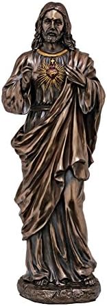 Sacred Heart of Jesus statue in lightly hand-painted cold cast bronze, 11".