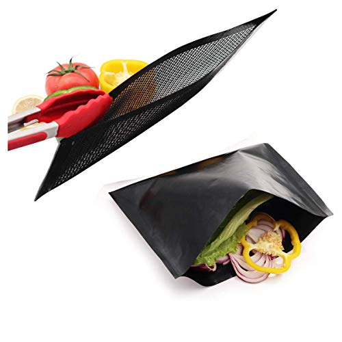 BBQ Mesh Bag + Solid Grill Bag Non Stick PTFE Toaster Oven Grilling Baking Pocket Sheet for Outdoor Picnic Barbecue Dehydrator Fruit Dryer Mesh