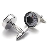 KONOV 2pcs Rhodium Plated Classic Weatherglass Model Shirts Men's Cufflinks, Black Silver, 1 Pair
