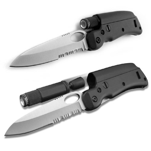 Tool Logic SL1 Tactical Folding 1/2 Serrated Knife With Hands-Free Magnetic LED Flashlight and Signal Whistle, Black Tools & Home Improvement, Safety & Security, Flashlights, Handheld Flashlights